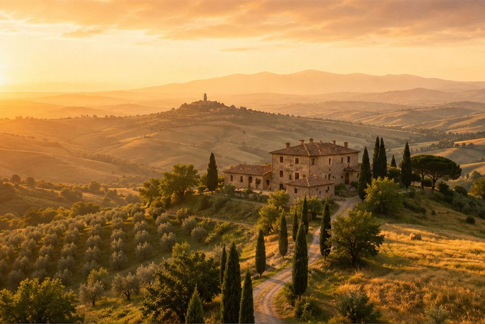 Landscape canvas of Tuscan hills at sunset
